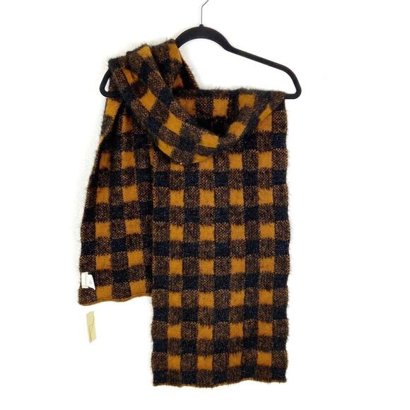 NWT Plaid Winter Scarf Black & Mustard Metallic - Picture 2 of 6